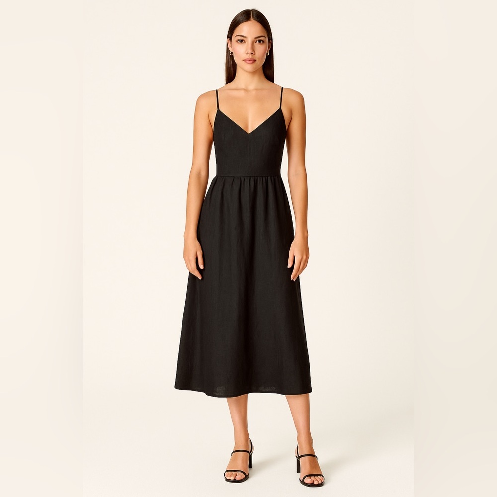 Women's Black Spaghetti Strap Midi Dress